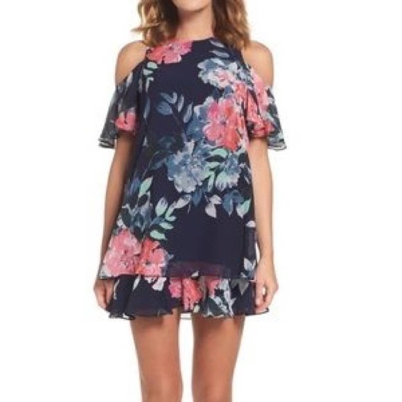 Eliza J floral printed cold-Shoulder shift dress 8 - Picture 2 of 10
